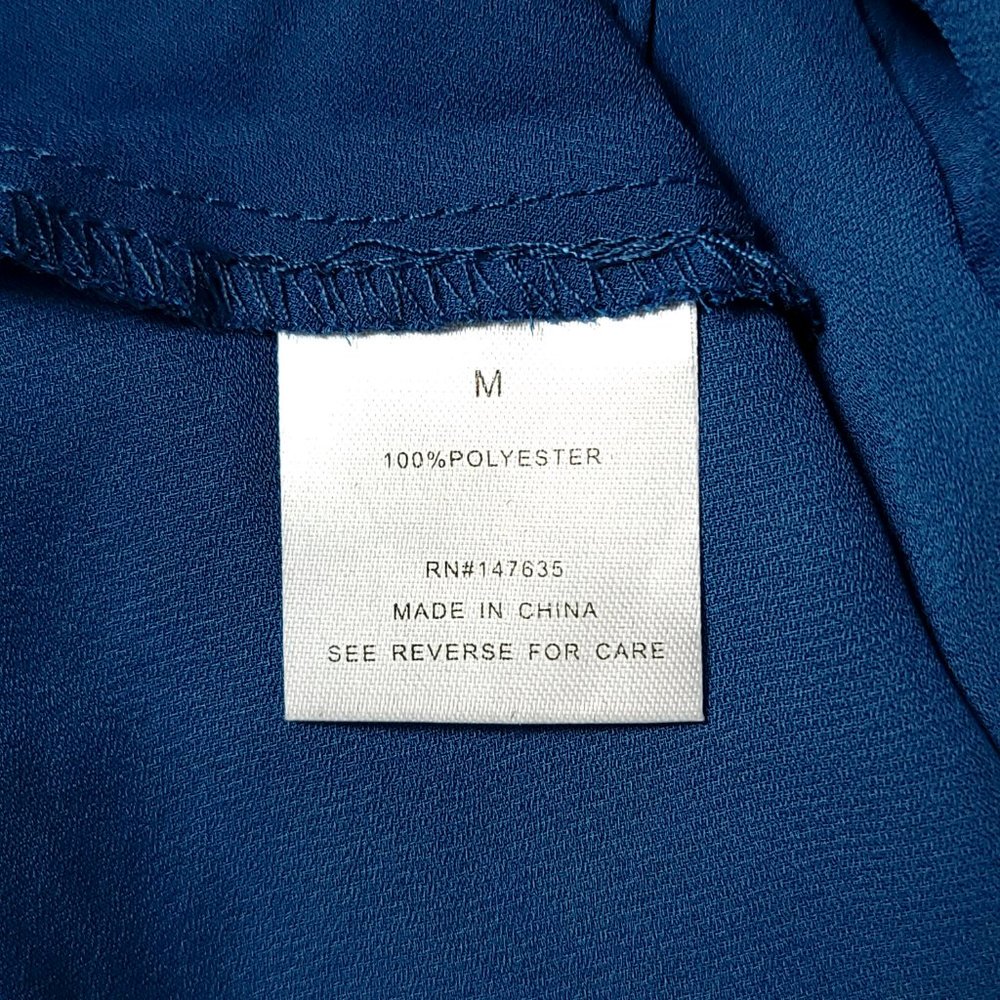 Romeo + Juliet Couture Cold‎ Shoulder Blouse Womens Ink Blue Ruffle Peplum M - Picture 8 of 9
